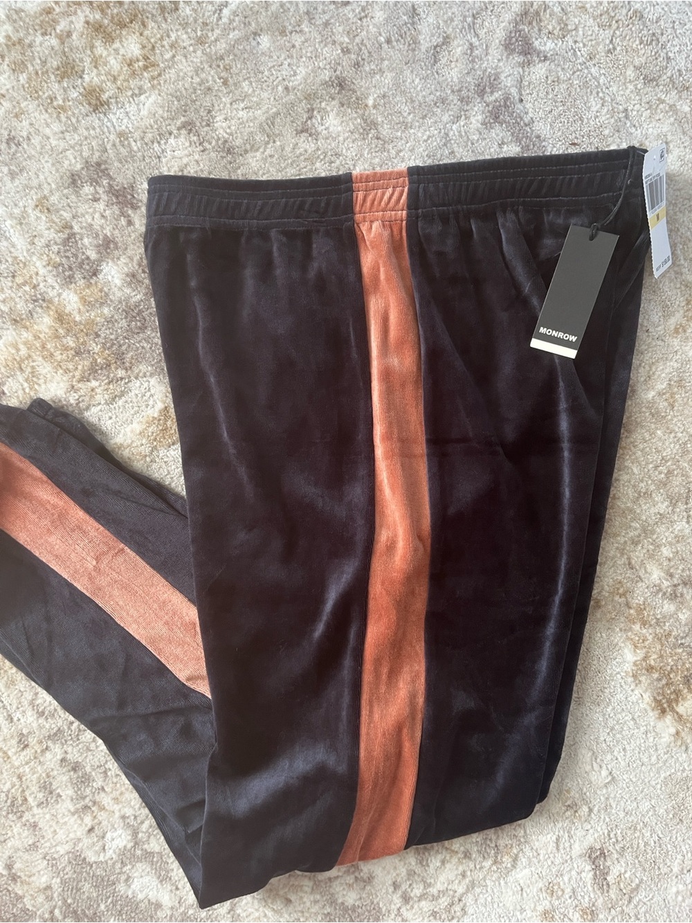 Monrow Vintage Velour Track Pants Loungewear Copper Stripe NWT Size Medium